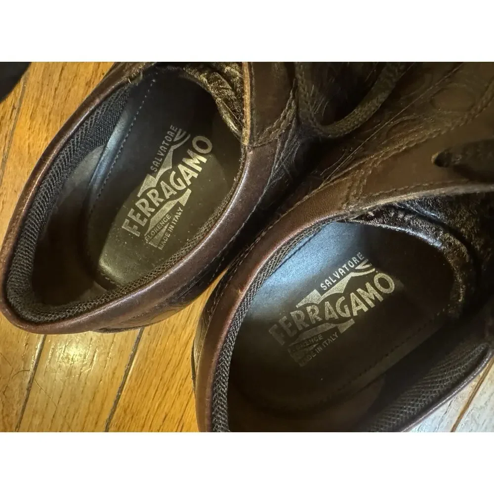 Salvatore Ferragamo LOGO BROWN LEATHER DRESS SNEAKER 9eee (700